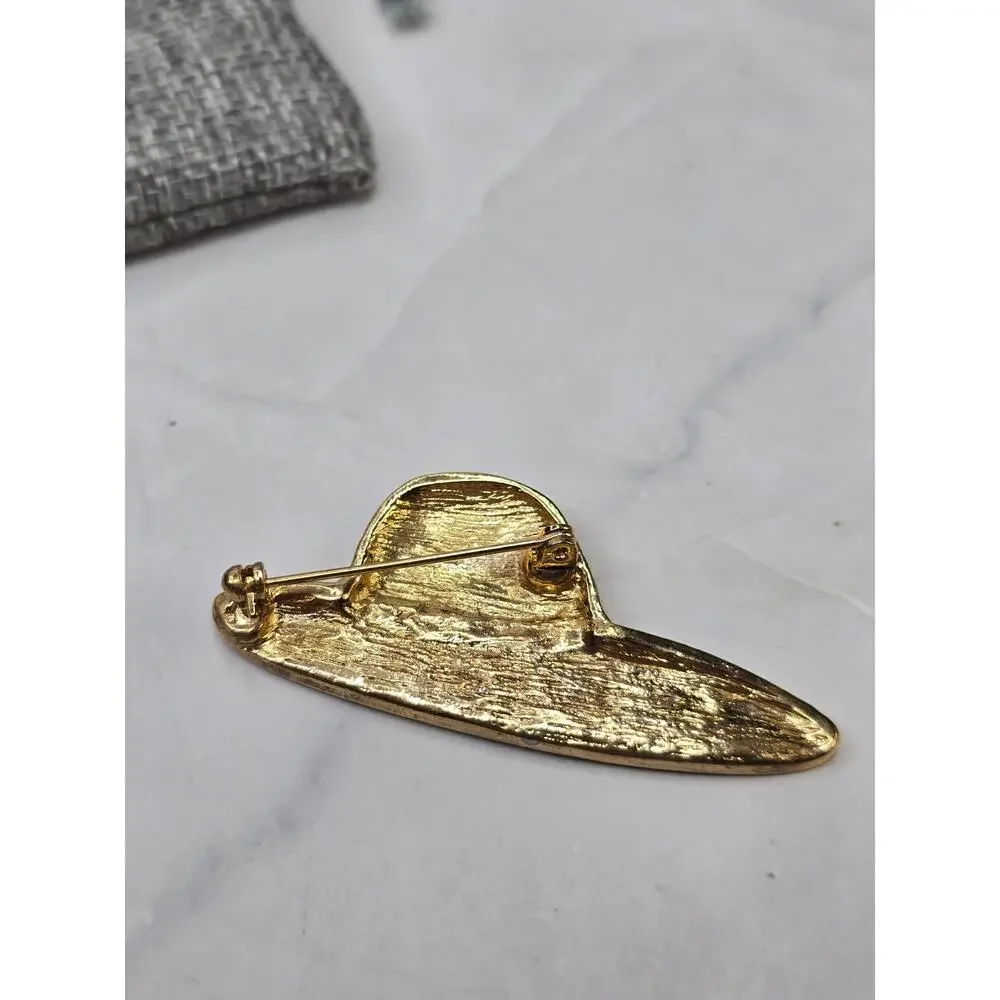 Painted Enamel Embellished Green Hat Brooch
